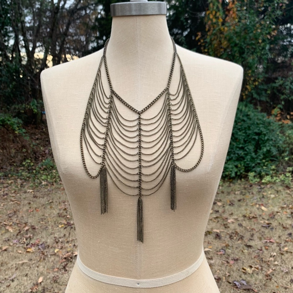 Symmetrical Chain Draped Tassel Necklace - Picture 5 of 6